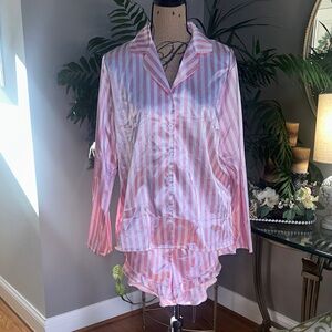 Ekouaer Elegant Pink Striped Women's Pajama Set